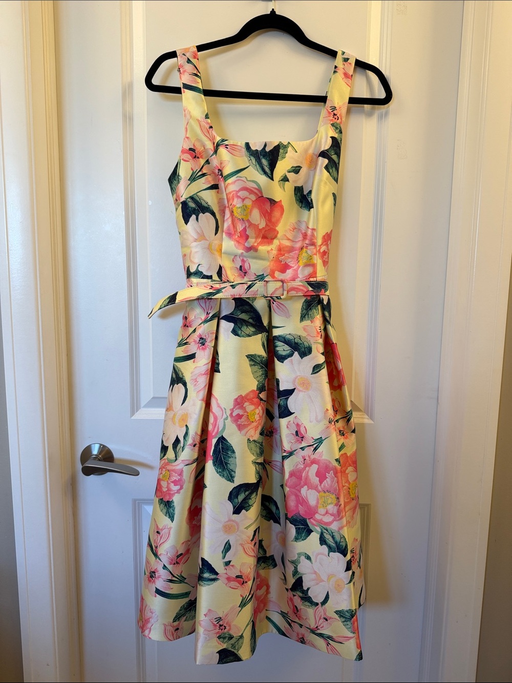 Eliza J Yellow Floral Fit-and-Flare Midi Dress